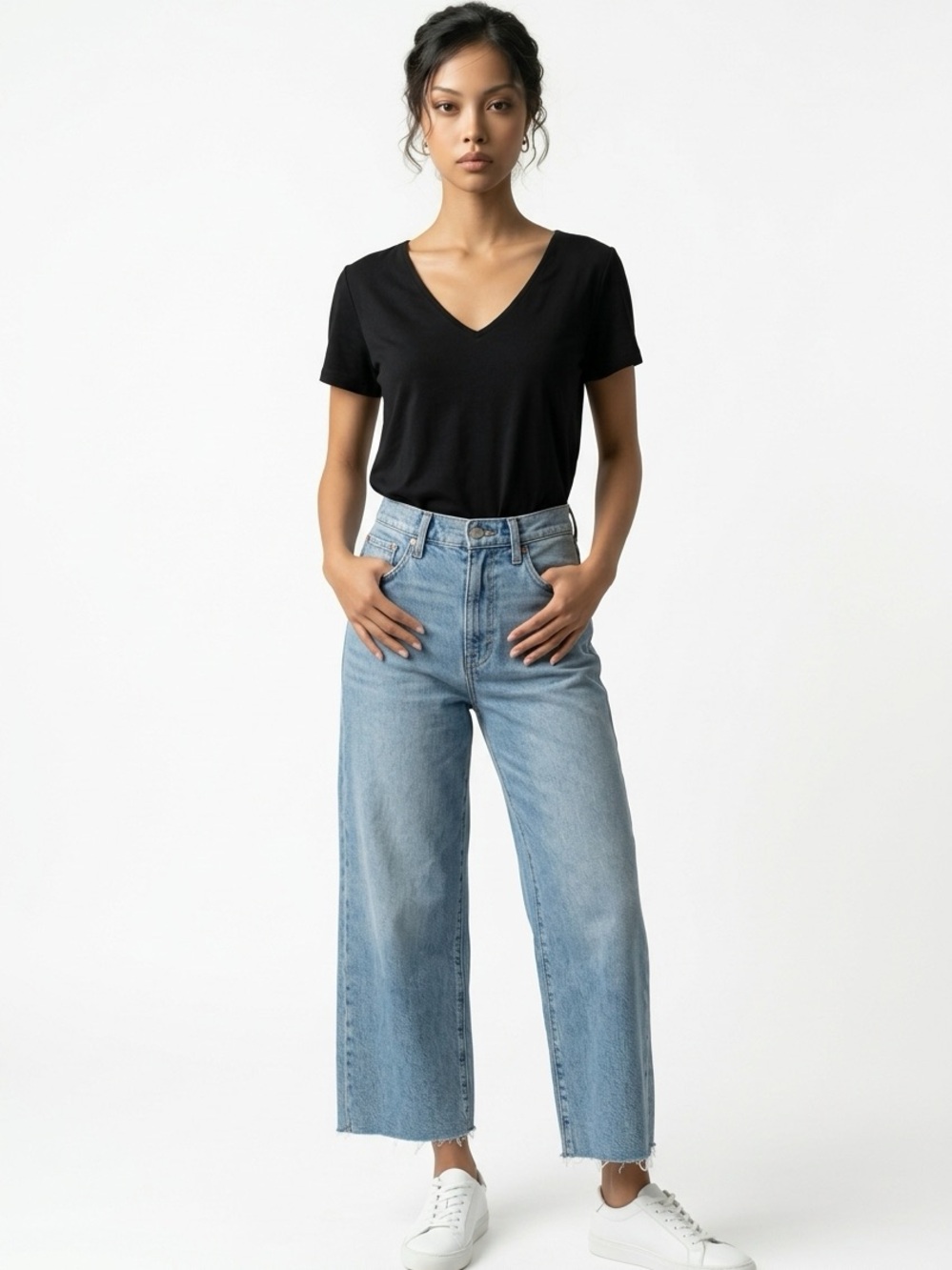 Madewell The Curvy Perfect Vintage Crop Wide Leg Raw Hem Women's 31 Jeans Blue